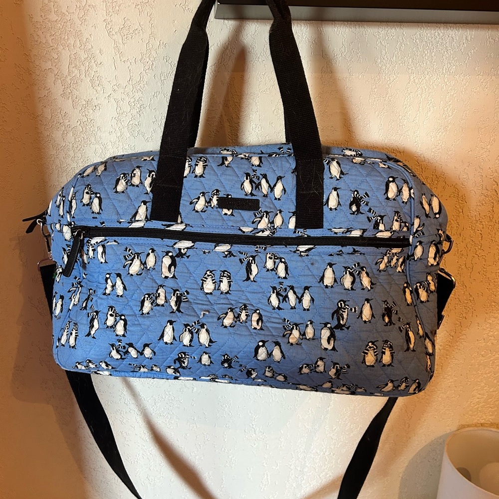 Vintage Vera Bradley Blue Penguin Print Duffel Bag